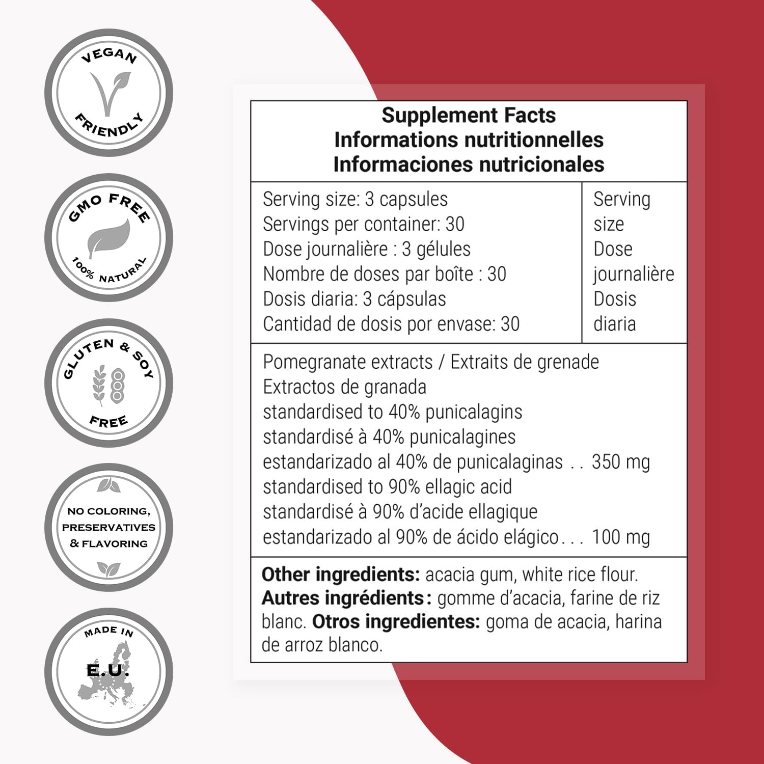 High Strength Double Pomegranate Extract Supplement - 90 Capsules - 90% Ellagic Acid - Advanced Antioxidant Formula - Non-GMO & Gluten Free