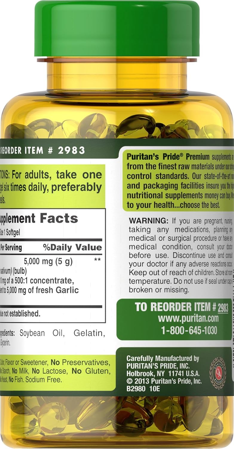 High Strength Garlic Oil Capsules - 5000 Mg, 250 Softgels by Puritan's Pride