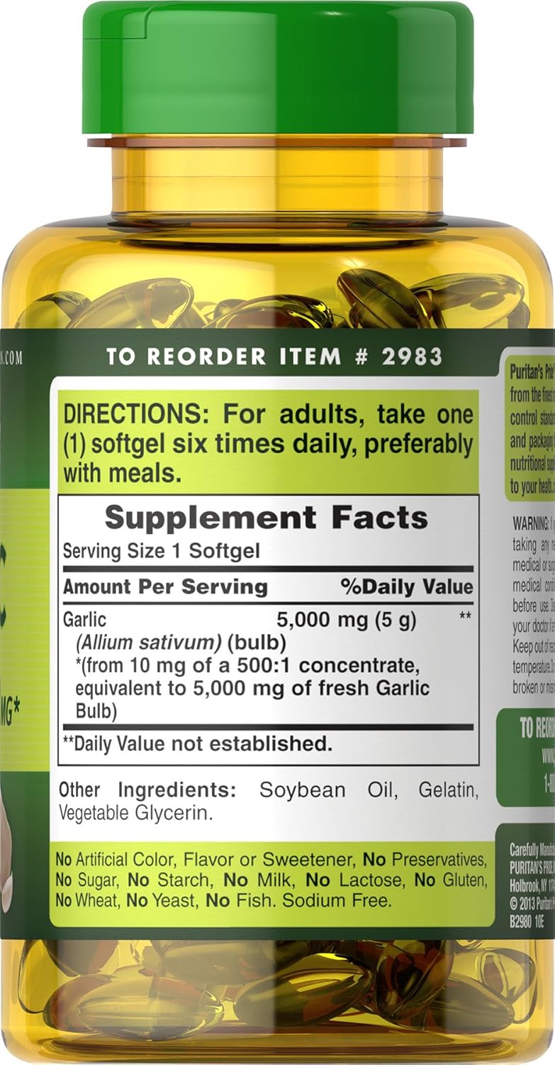 High Strength Garlic Oil Capsules - 5000 Mg, 250 Softgels by Puritan's Pride