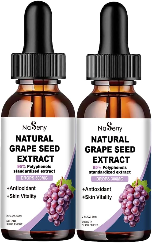 High Strength Grape Seed Extract Liquid Drops - 300mg Polyphenols, High Absorption Vitis Vinifera Tincture - Non-GMO (2 Bottles)