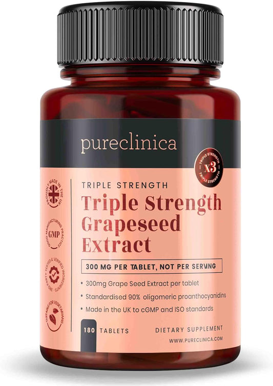 High Strength Grape Seed Extract Tablets - 300mg x 180 (90% Oligomeric Proanthocyanidins) - 3x Potency of Standard Grape Seed Supplement