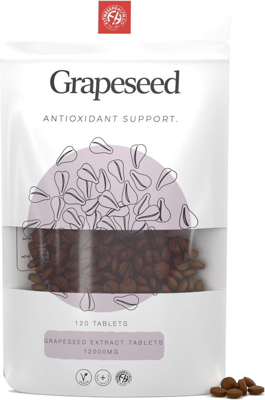 High Strength Grapeseed Extract Tablets 12000mg - Vegan Supplement - 120 Tablets - UK Made