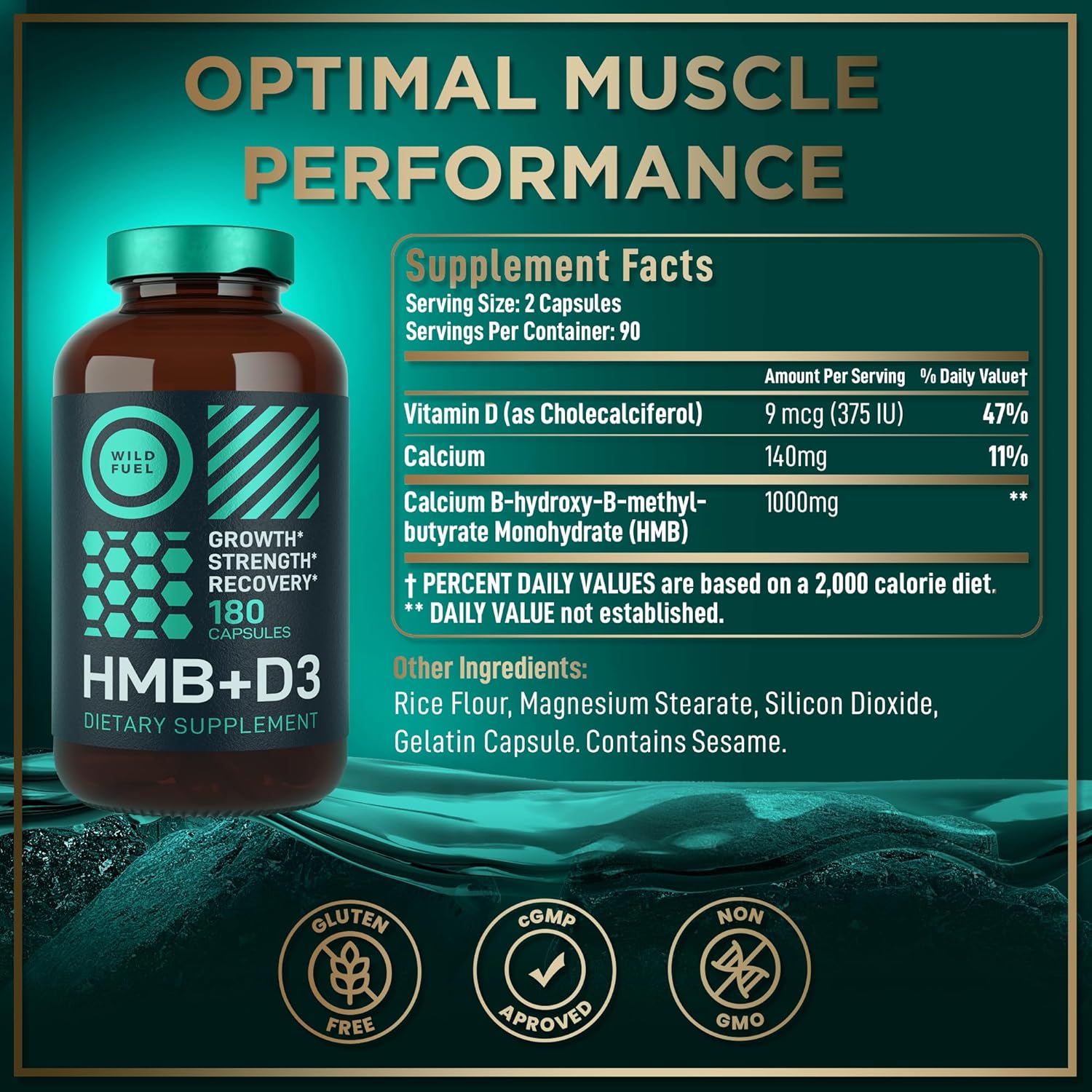 High Strength HMB and Vitamin D3 Muscle Supplement - 1,000 MG Capsules for Growth, Recovery, and Performance - 360 Count