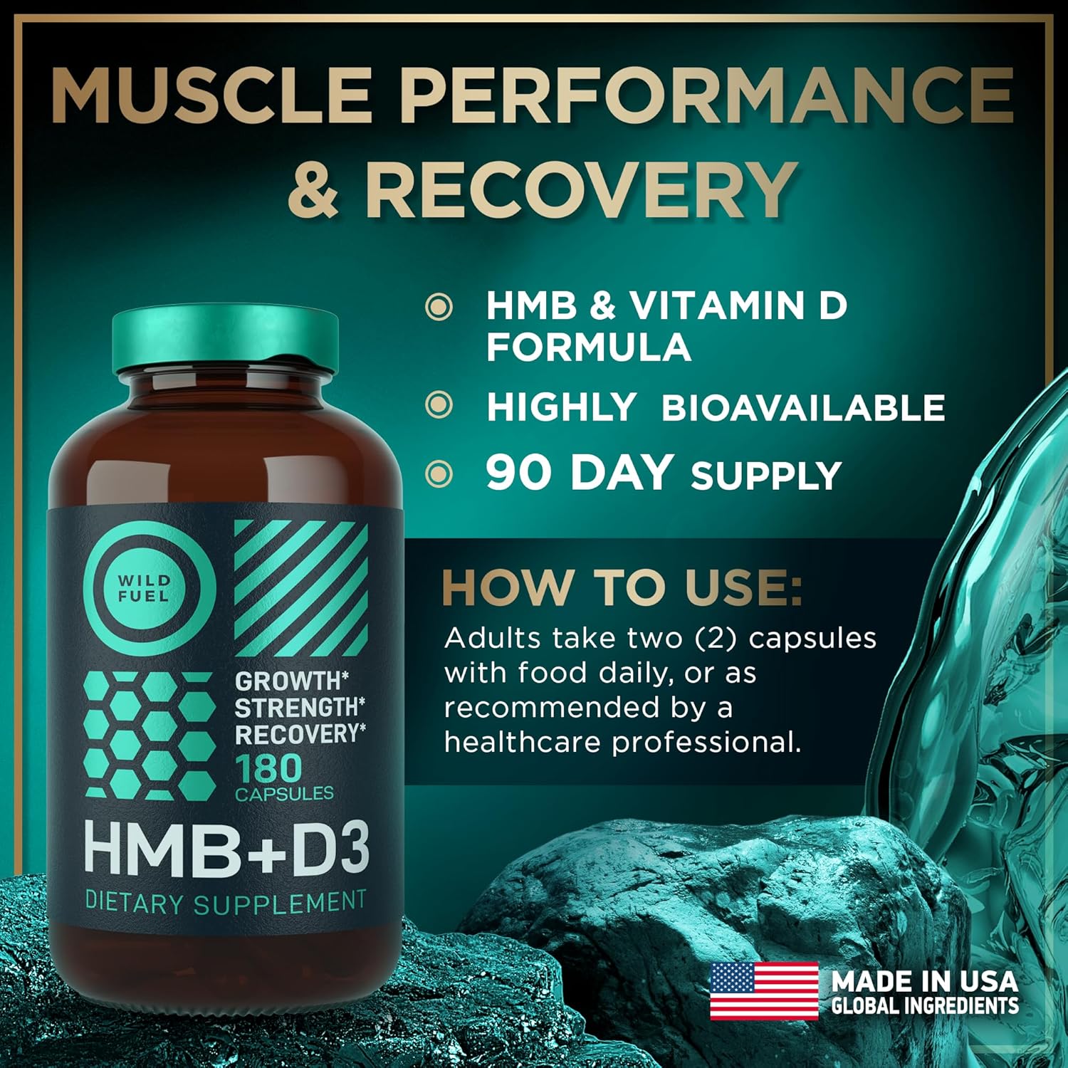 High Strength HMB and Vitamin D3 Muscle Supplement - 1,000 MG Capsules for Growth, Recovery, and Performance - 360 Count