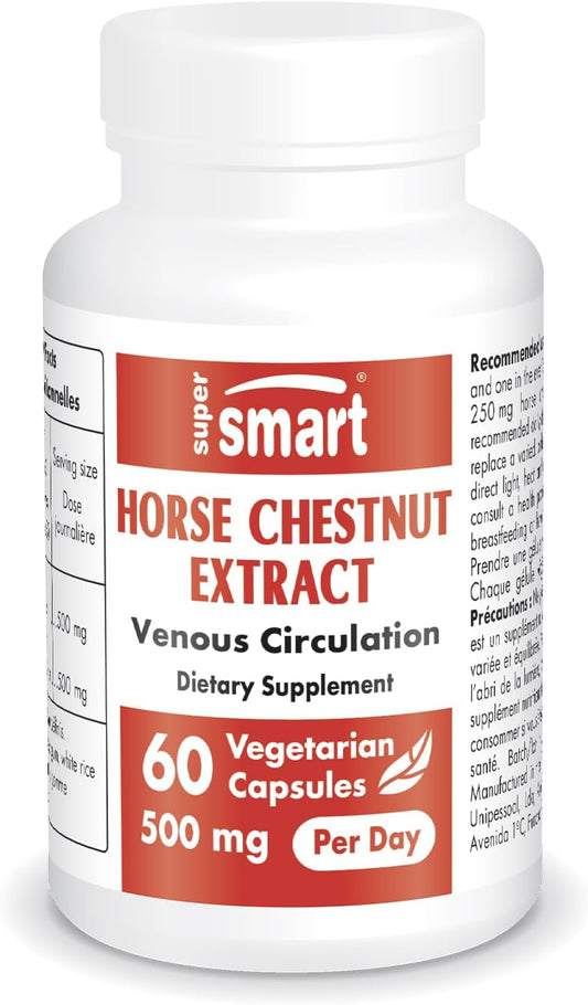High Strength Horse Chestnut Extract Supplement - 500mg Daily Dose, 20% Aescin, Non-GMO, Gluten Free - 60 Capsules