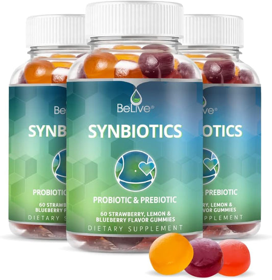 High Strength Inulin Probiotic & Prebiotic Fiber Gummies - Digestive Support for Kids & Adults - Strawberry, Lemon, Blueberry | 3-Pack