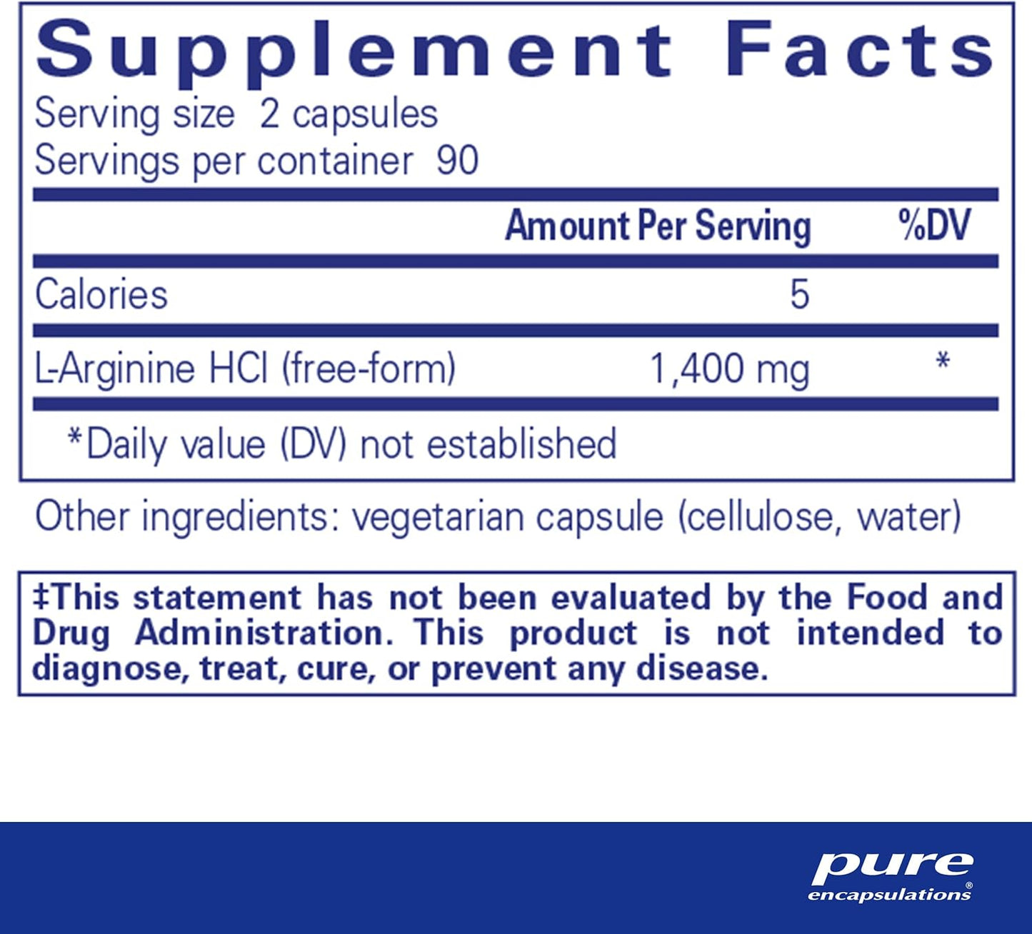 High Strength L-Arginine Supplement for Heart Health & Blood Flow - 1,400 mg - Pure Encapsulations - 180 Capsules - Gluten Free & Non-GMO