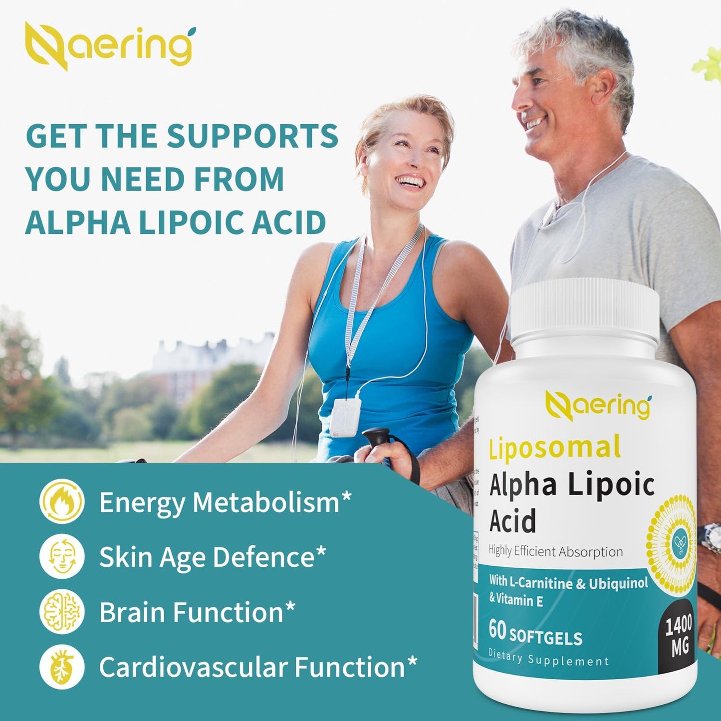 High Strength Liposomal Alpha Lipoic Acid Softgels with L-Carnitine, Ubiquinol, and Vitamin E for Antioxidants and Energy - 120 Softgels
