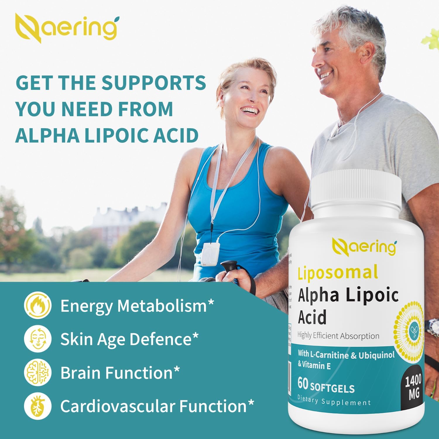 High Strength Liposomal Alpha Lipoic Acid Softgels with L-Carnitine, Ubiquinol, and Vitamin E for Antioxidants and Energy - 120 Softgels