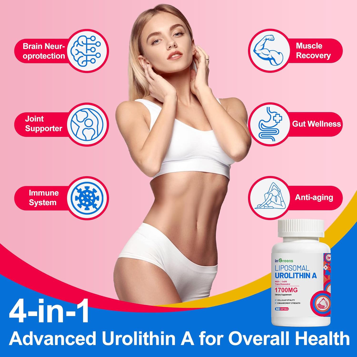 High Strength Liposomal Urolithin A Supplement for Healthy Aging and Energy - 1700mg Per Serving (60 Softgels) with NAD, CoQ10, Trans-Resveratrol - Muscle Health Support