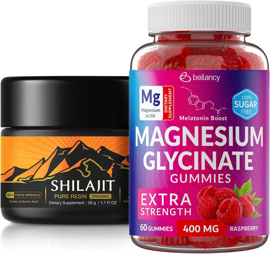 High Strength Magnesium Glycinate Gummies with Pure Himalayan Shilajit Resin - 400mg Supplement