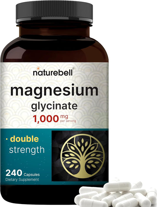 High Strength Magnesium Glycinate Supplement 1000mg | 240 Capsules, 500mg Each | Chelated & Non-GMO Formula - Gluten Free