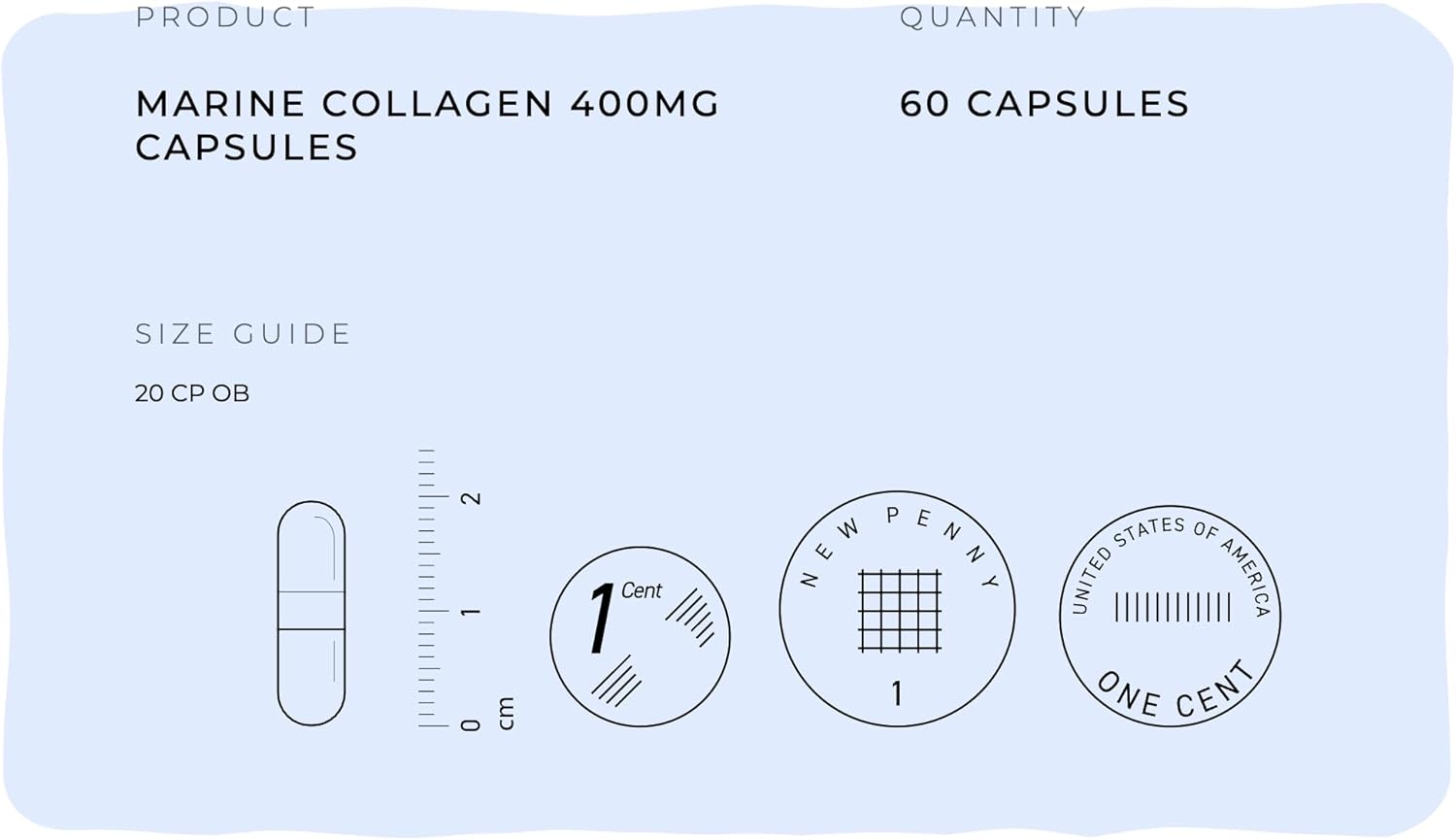 High Strength Marine Collagen Capsules for Hair, Skin, & Joints - Protein Supplement for Women & Men - 400mg, 60 Pack