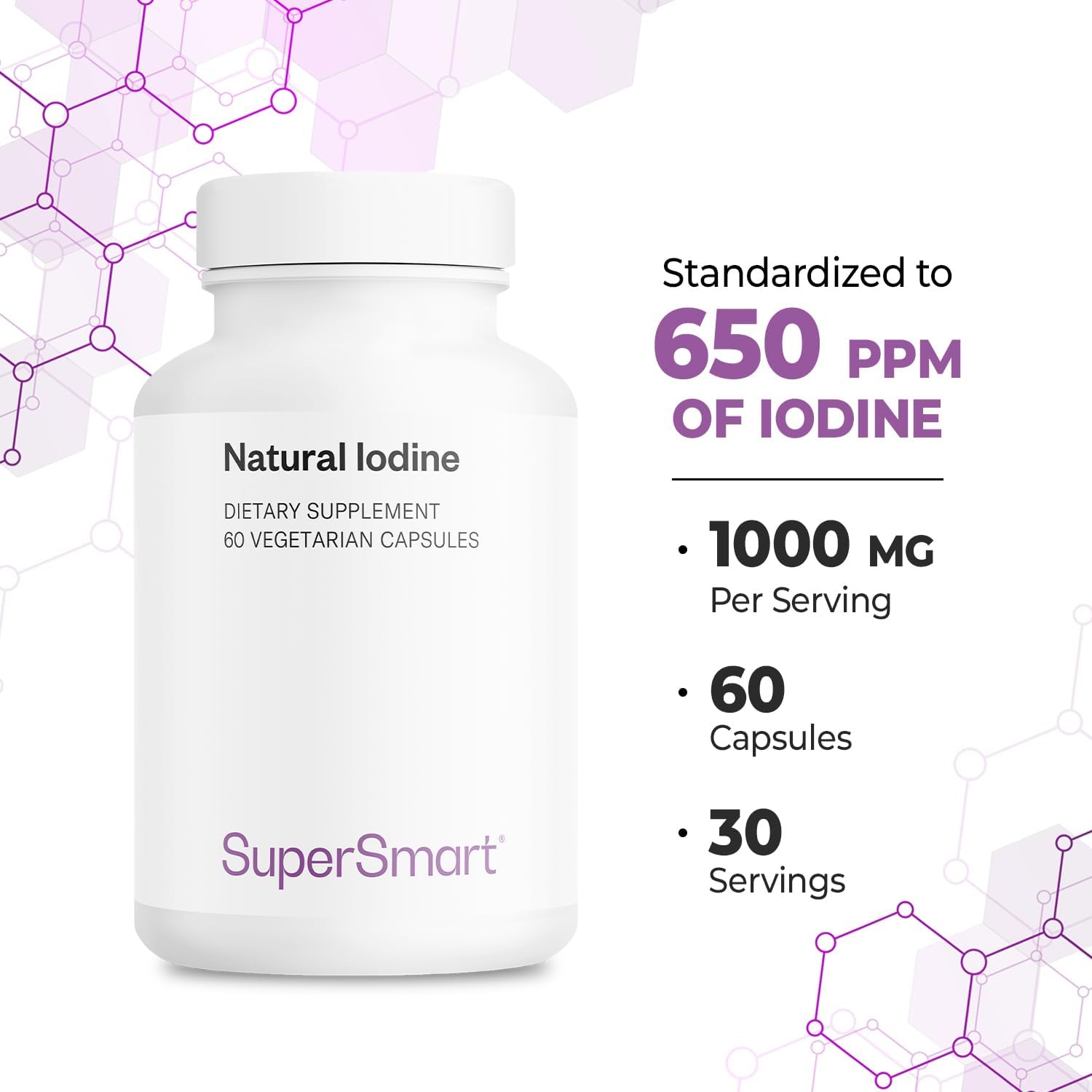 High Strength Natural Iodine Supplement - 1000mg per Day - Pure Sea Kelp - Non-GMO & Gluten Free - 60 Capsules