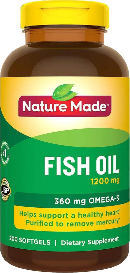 High Strength Nature Made Fish Oil Supplement with 360 Mg Omega-3 Fatty Acids - 200 Liquid Softgels
