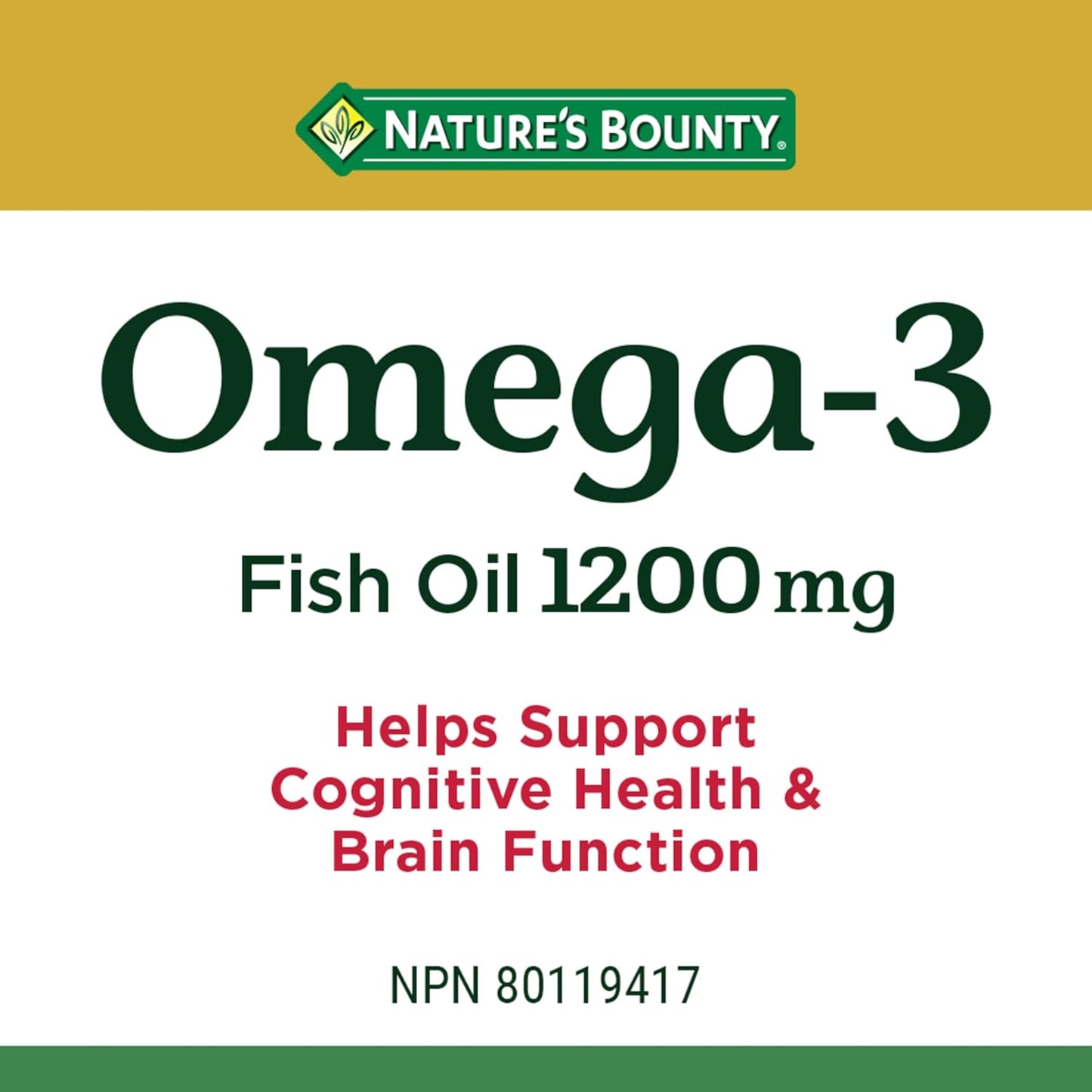 High Strength Nature's Bounty Omega-3 Fish Oil Softgels, 1200mg, 200 Count Bottle