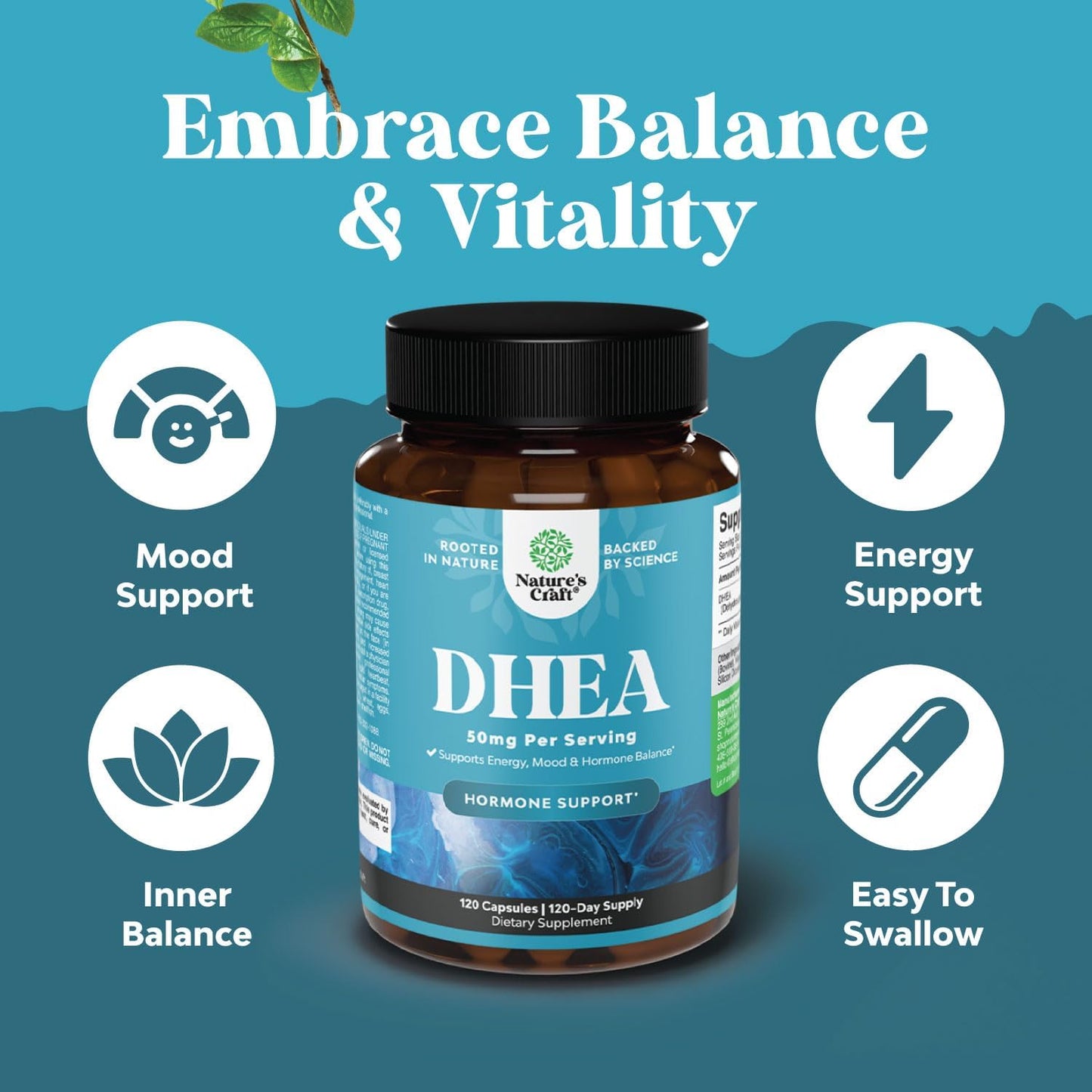 High Strength Natures Craft DHEA 50mg Supplement for Hormone Balance in Men and Women - Enhanced Energy - 4 Month Supply