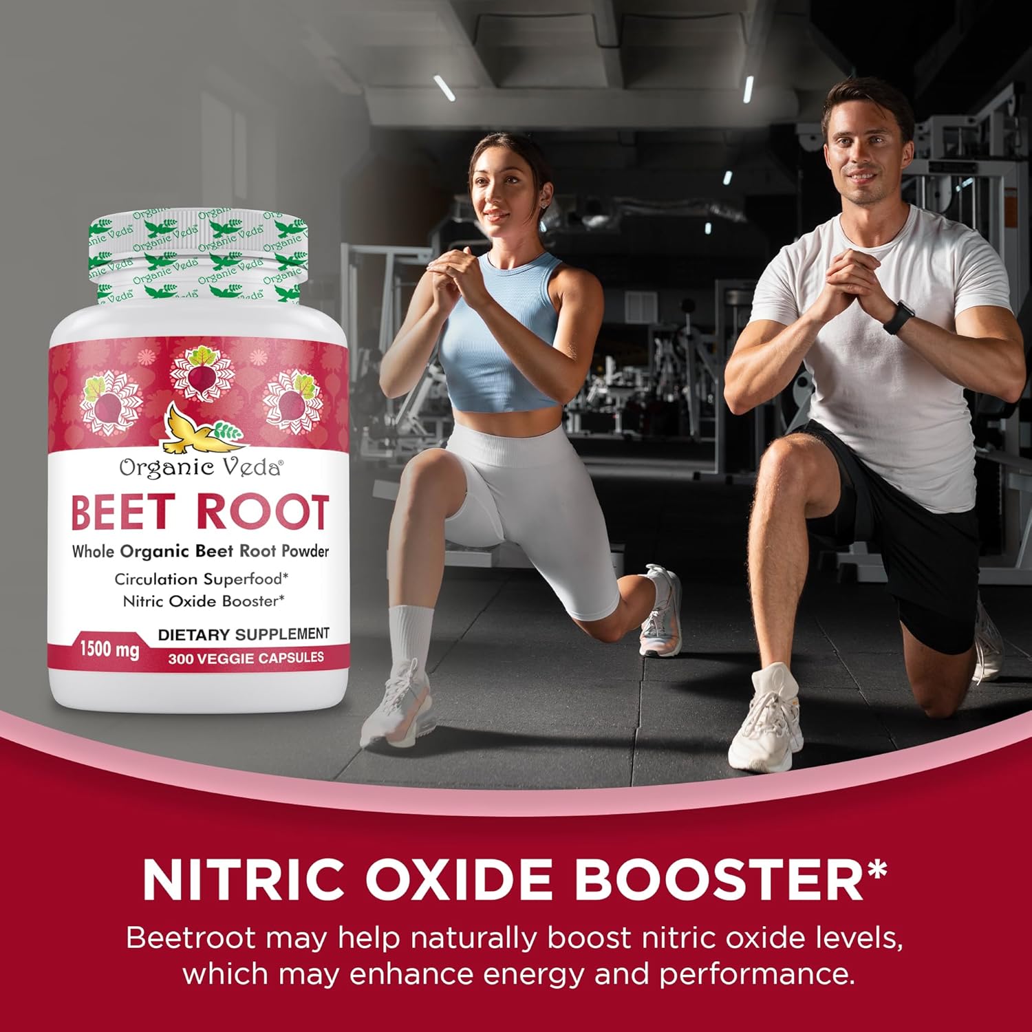 High Strength Organic Veda Beet Root Capsules - 300 Capsules for Circulation, Energy & Stamina - Non-GMO & Gluten-Free - 1500mg Beet Root Powder
