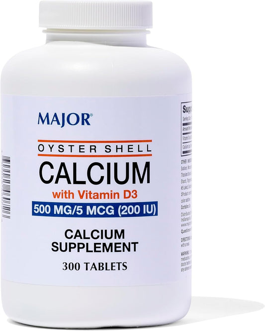 High Strength Oyster Shell Calcium with Vitamin D3 500 mg - 300 Tablets - Daily Calcium Supplement with 5 mcg (200 IU)