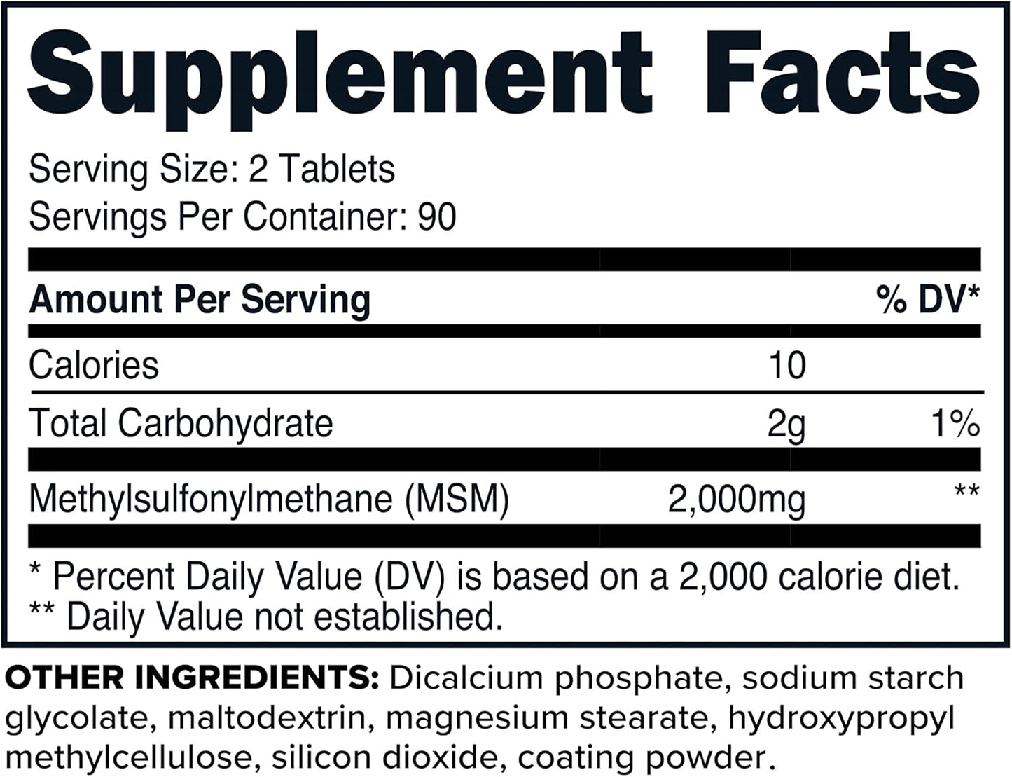 High Strength Primaforce MSM Tablets - 2000mg, 180 Tablets, 90 Servings