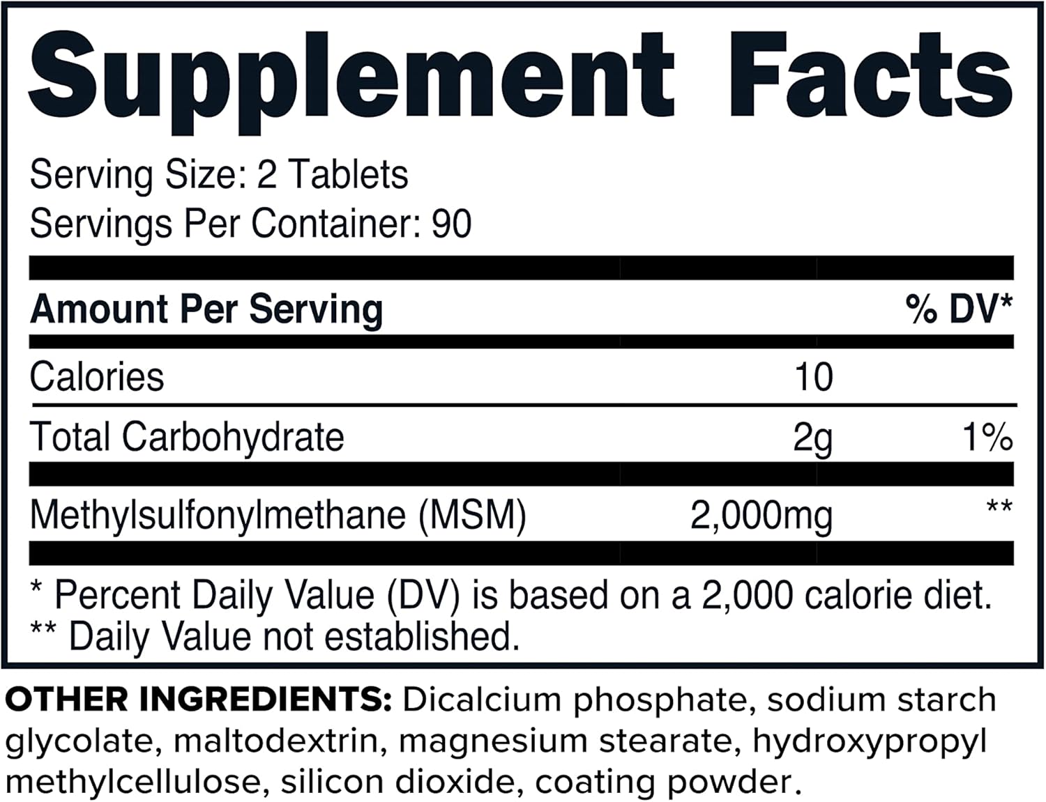 High Strength Primaforce MSM Tablets - 2000mg, 180 Tablets, 90 Servings
