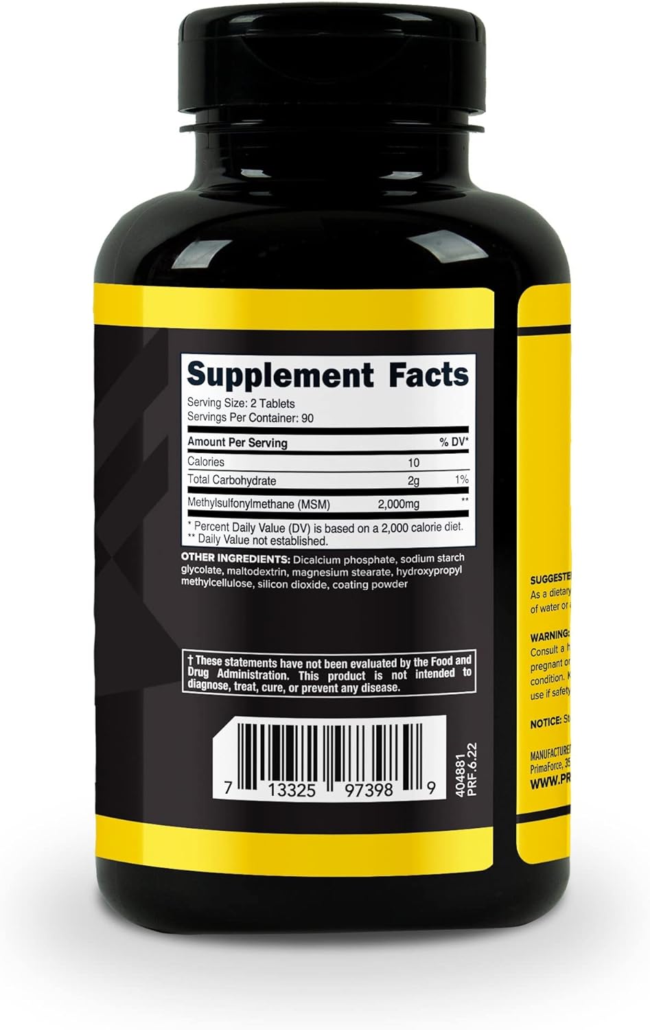 High Strength Primaforce MSM Tablets - 2000mg, 180 Tablets, 90 Servings