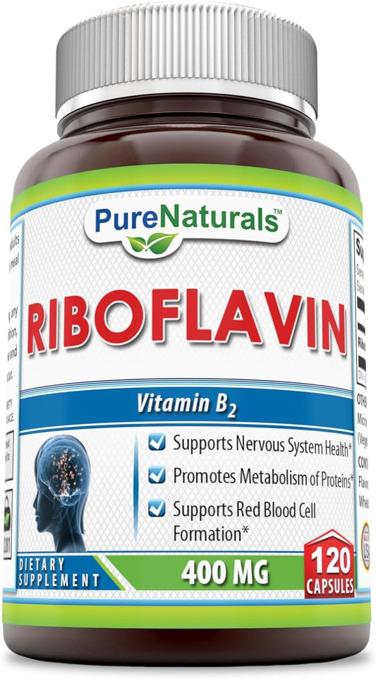 High Strength Pure Naturals Riboflavin Supplement - 400mg, 120 Capsules for Energy Support and Overall Wellness