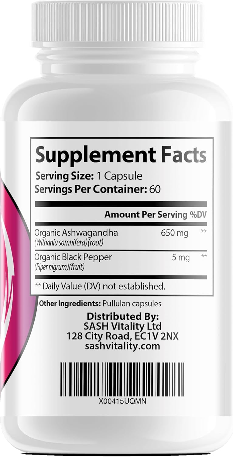 High Strength SASH Vitality Ashwagandha Capsules for Men & Women - 60 Capsules