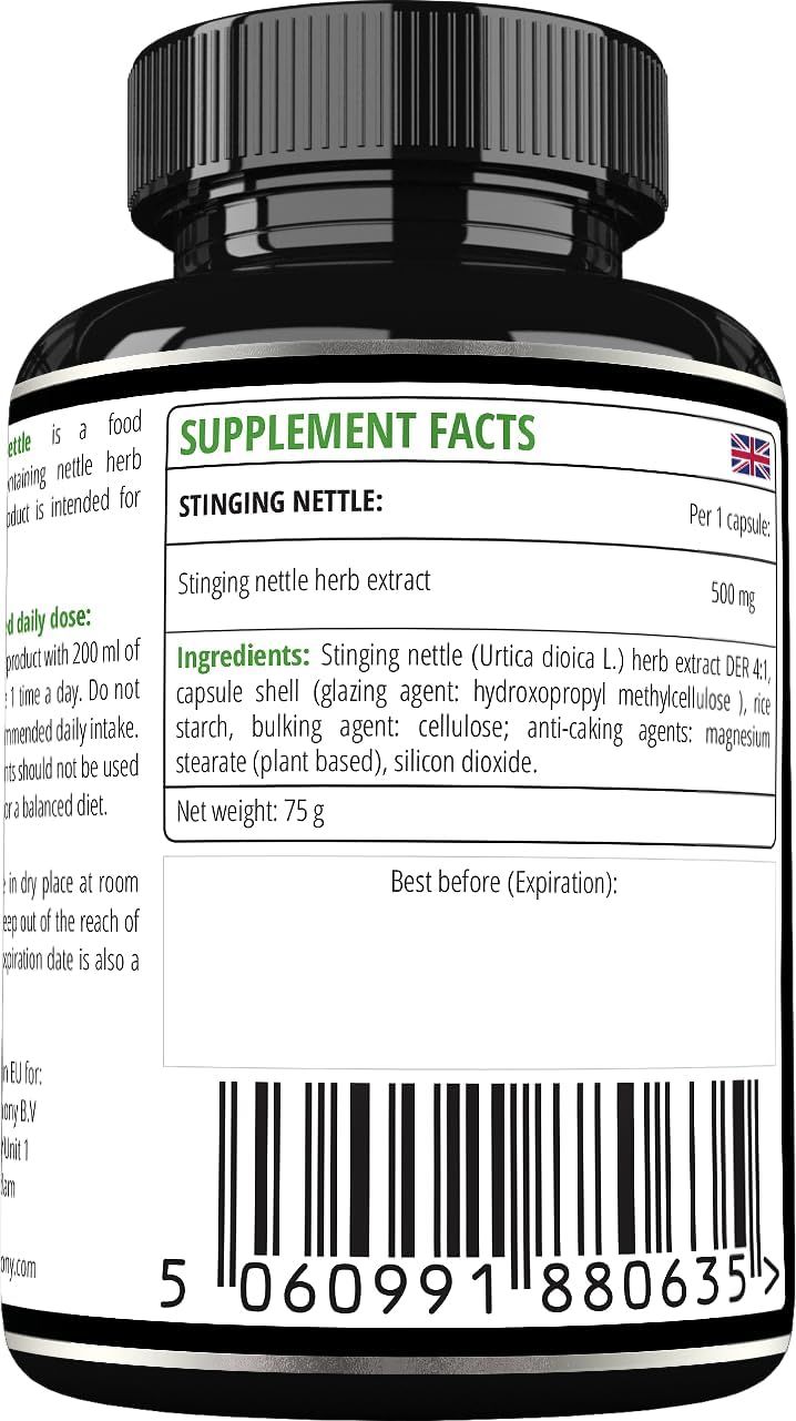 High Strength Stinging Nettle Extract Capsules - 500mg, 90 Vegan Capsules, Cardiovascular Support, Herbal Supplement