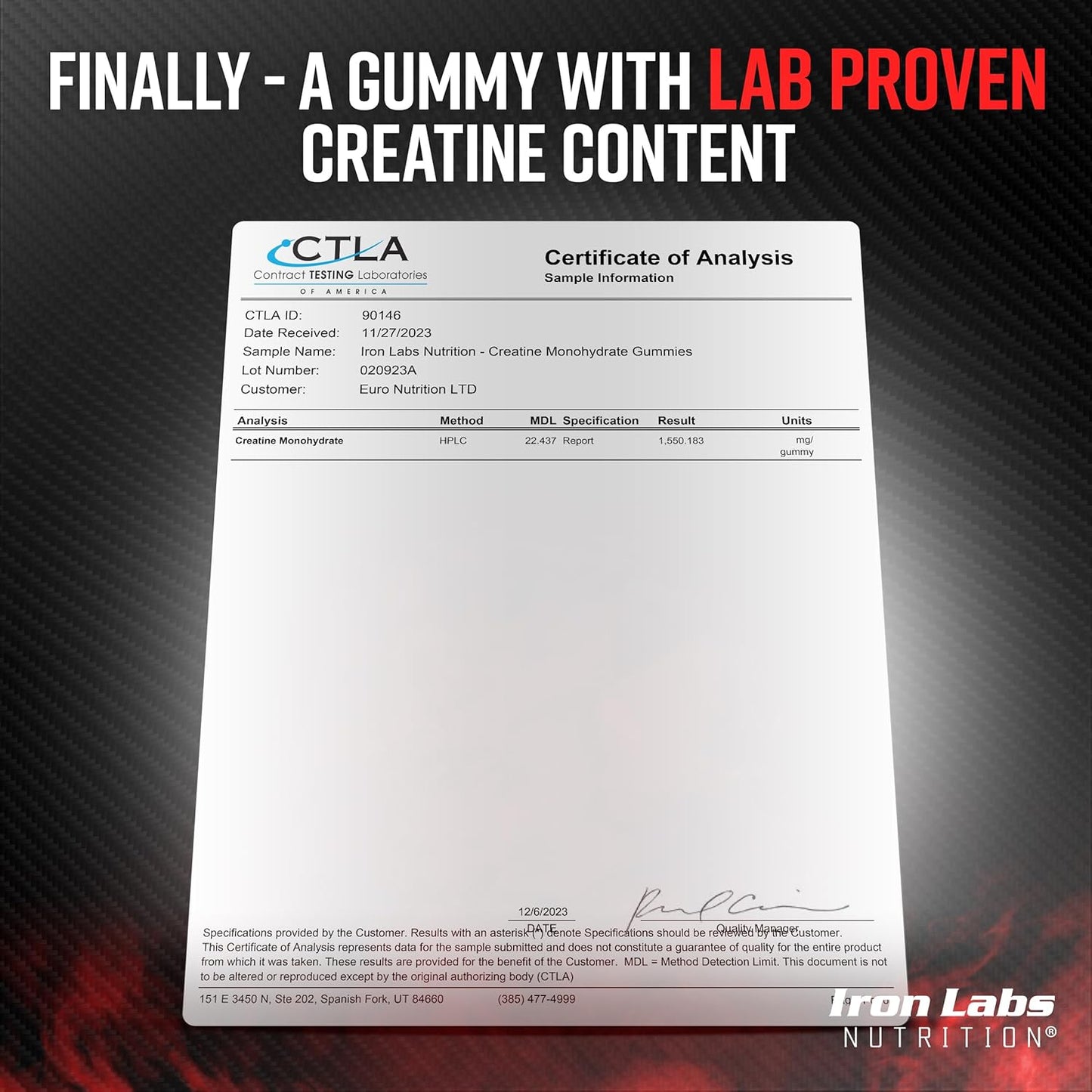High Strength Strawberry Creatine Gummies - 3600mg Per Serving - Vegan Friendly - Iron Labs Nutrition - 90 Gummy Bears