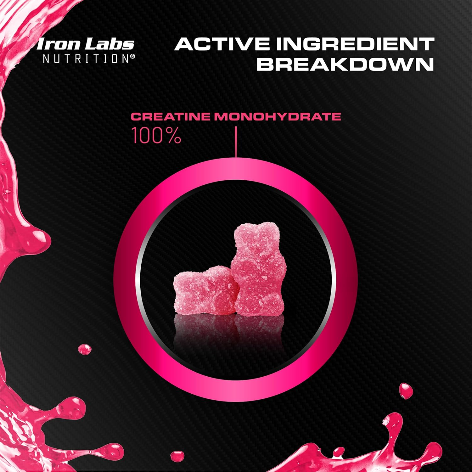 High Strength Strawberry Creatine Gummies - 3600mg Per Serving - Vegan Friendly - Iron Labs Nutrition - 90 Gummy Bears