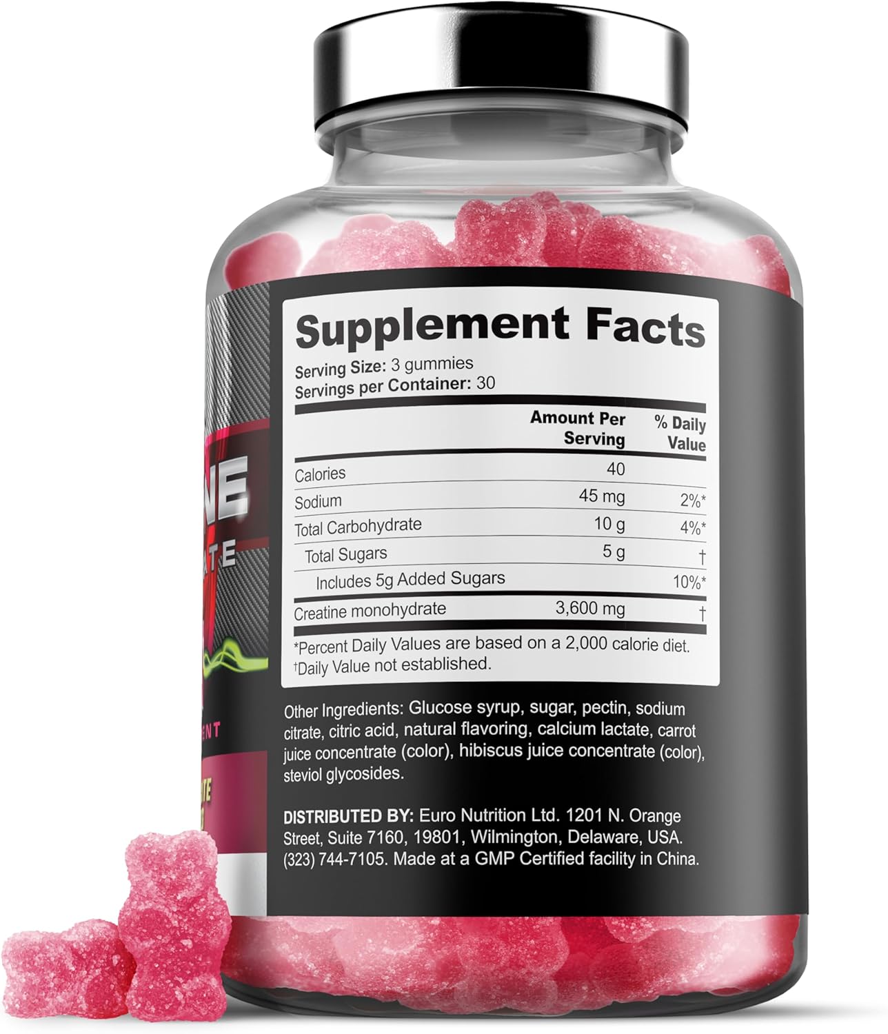 High Strength Strawberry Creatine Gummies - 3600mg Per Serving - Vegan Friendly - Iron Labs Nutrition - 90 Gummy Bears