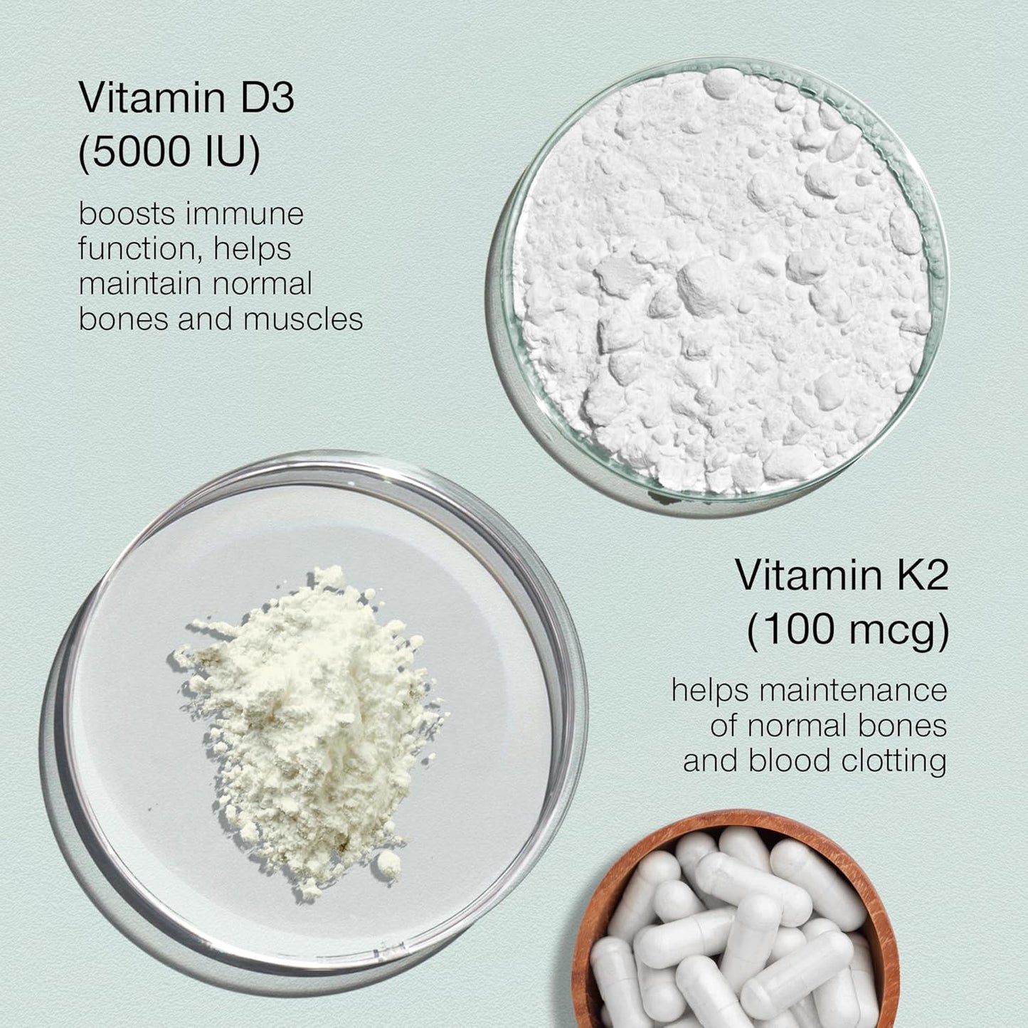 High Strength SuperSelf Vitamin D3 K2 Capsules - 5000 IU D3, 100mcg K2 MK7 - 60 Vegetarian Capsules - USA Made Supplement for Bones, Muscles, Teeth, Immune System