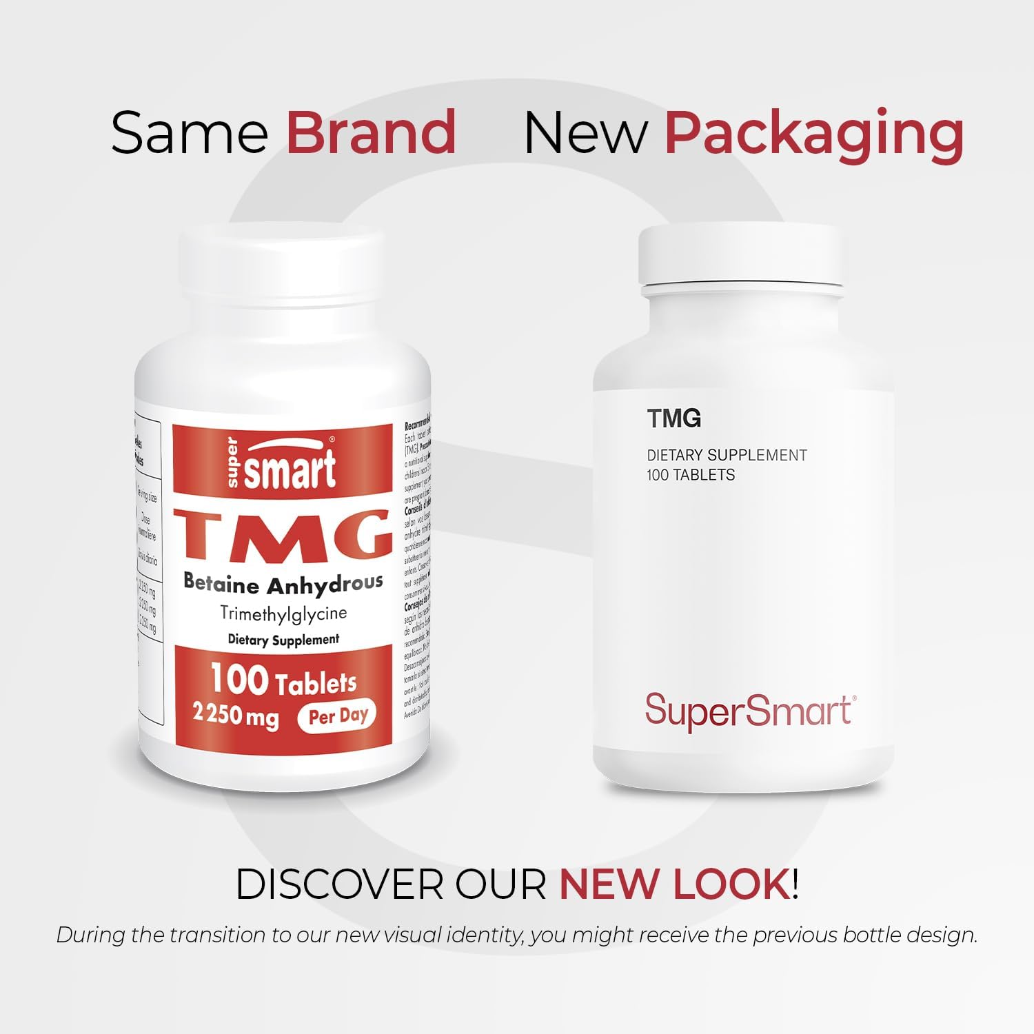 High Strength Supersmart TMG Trimethylglycine Betaine Anhydrous Supplement - 2250mg Daily - Non-GMO & Gluten Free - 100 Tablets