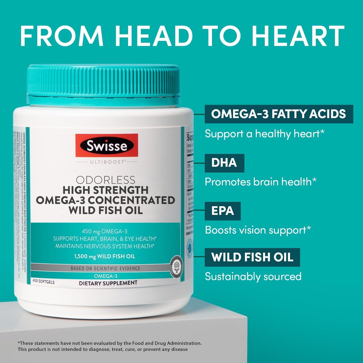 High Strength Swisse Wild Fish Oil Omega 3 Supplement | EPA DHA Fish Oil Softgels | Odorless | Supports Brain, Eye, Heart Health | 1500 mg - 400 Pills