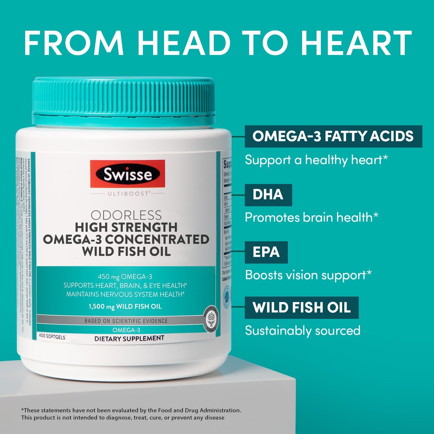 High Strength Swisse Wild Fish Oil Omega 3 Supplement | EPA DHA Fish Oil Softgels | Odorless | Supports Brain, Eye, Heart Health | 1500 mg - 400 Pills