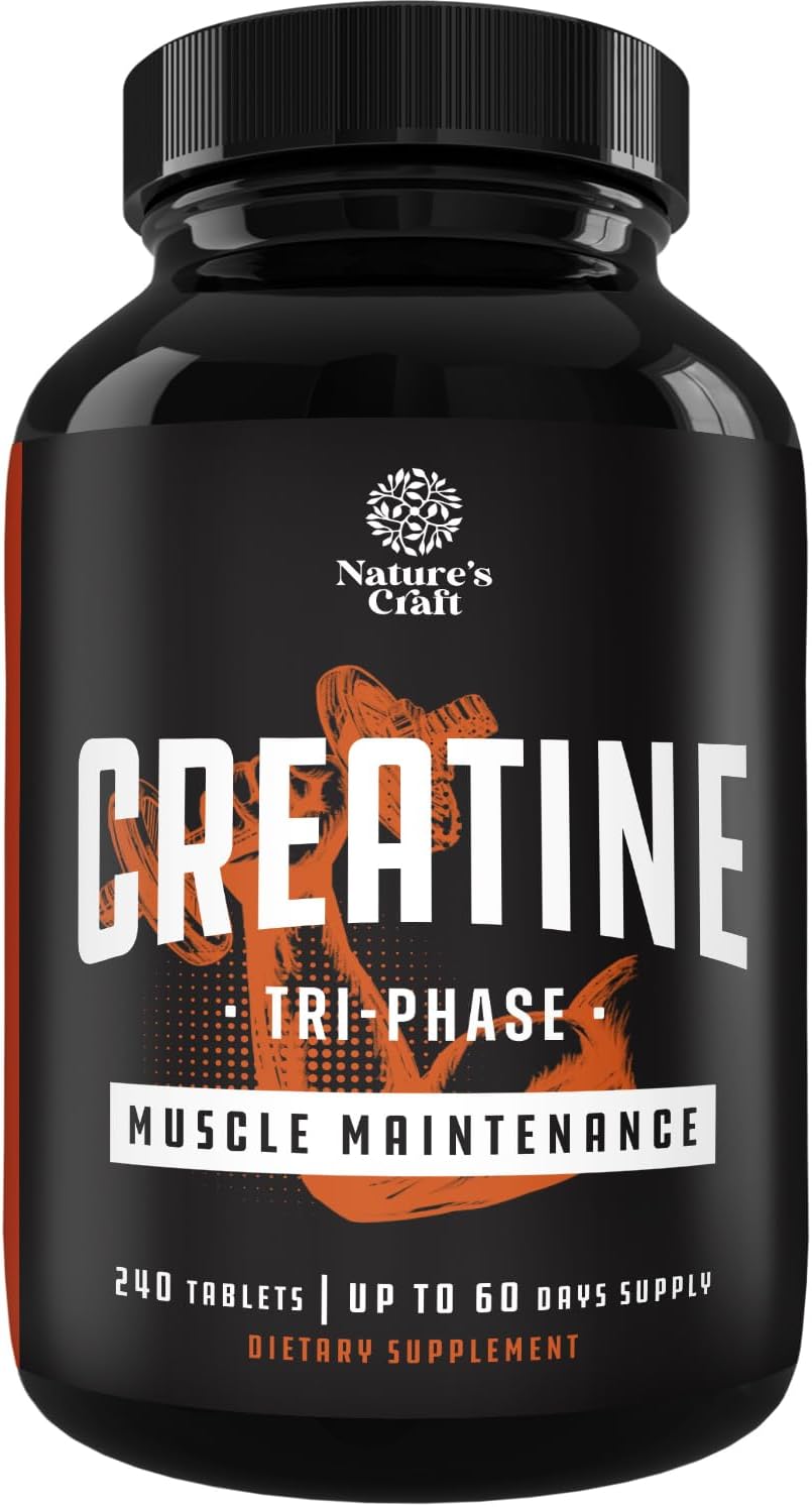 High Strength Tri Phase Creatine Pills for Muscle Mass Gaining and Recovery - HCL Pyruvate & Monohydrate Supplement - 240ct for Men and Women