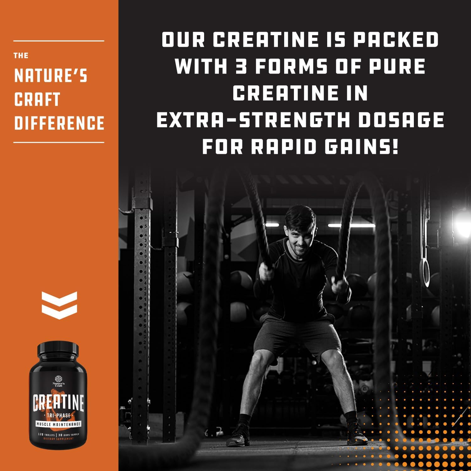 High Strength Tri Phase Creatine Tablets for Women & Men - Blend of Monohydrate, HCL & Pyruvate - Muscle Mass Gain & Recovery - 120 Tablets