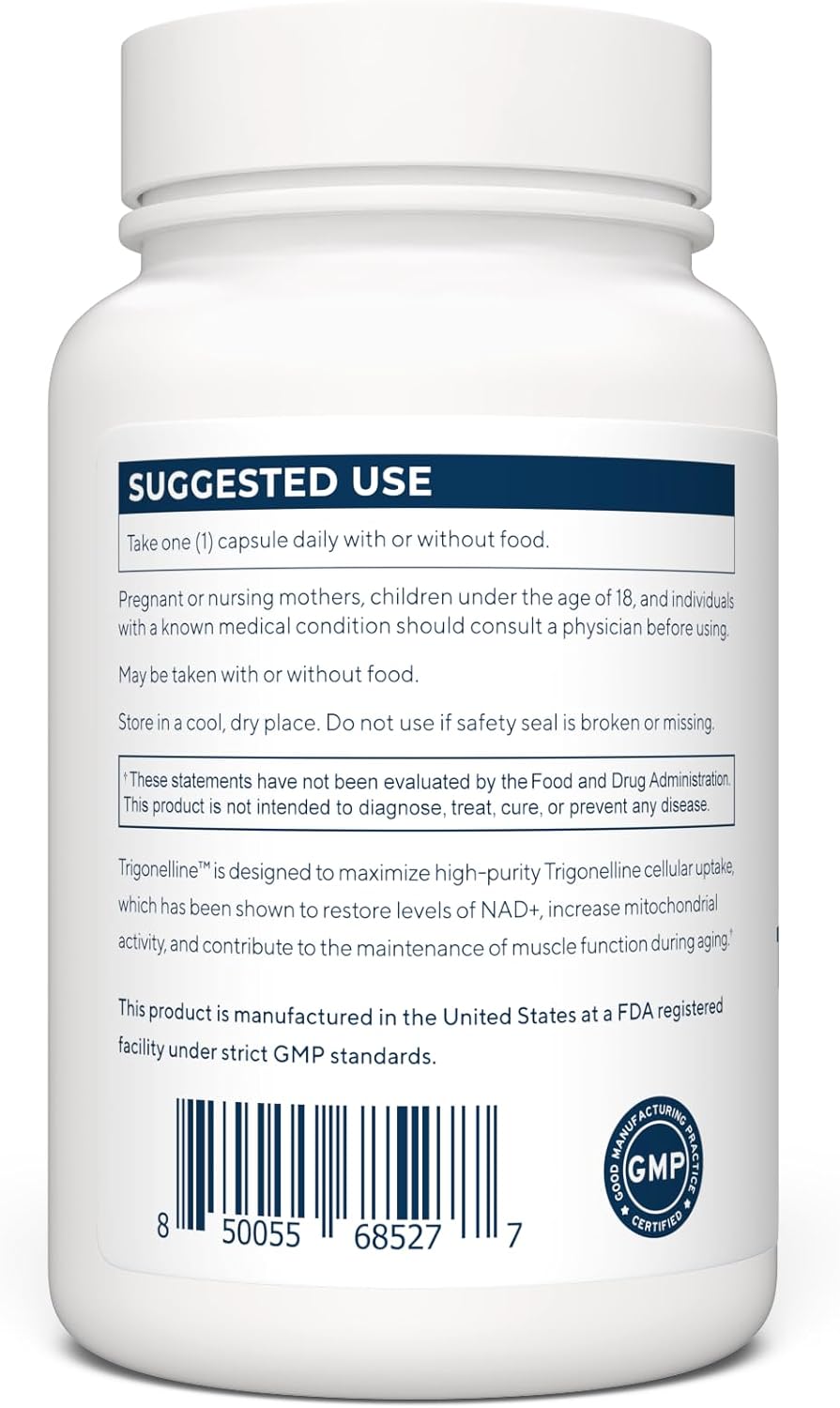 High Strength Trigonelline TRG Methylated Niacin Capsules - 250mg Supplement | Renue By Science | Non-GMO & USA Made