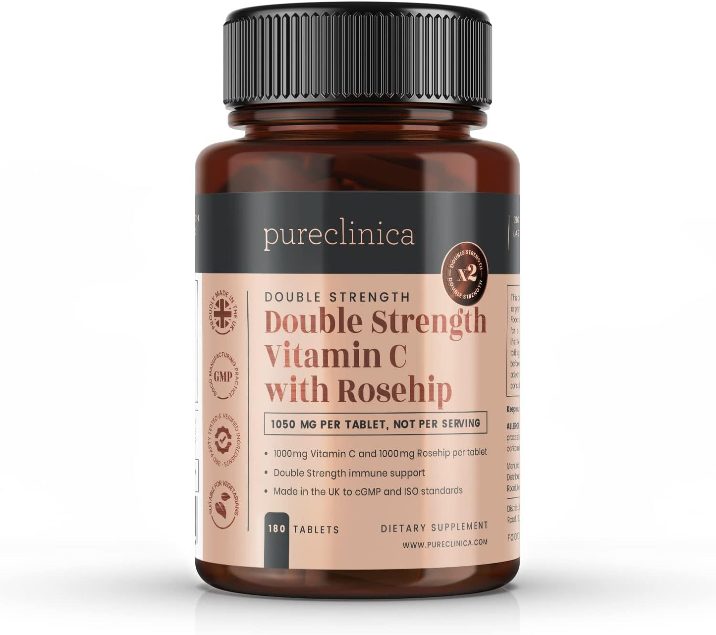 High Strength Vitamin C & Rosehip Tablets - 2000mg (1000mg VIT C & 1000mg Rosehip Extract) x 180 - 6 Month Supply