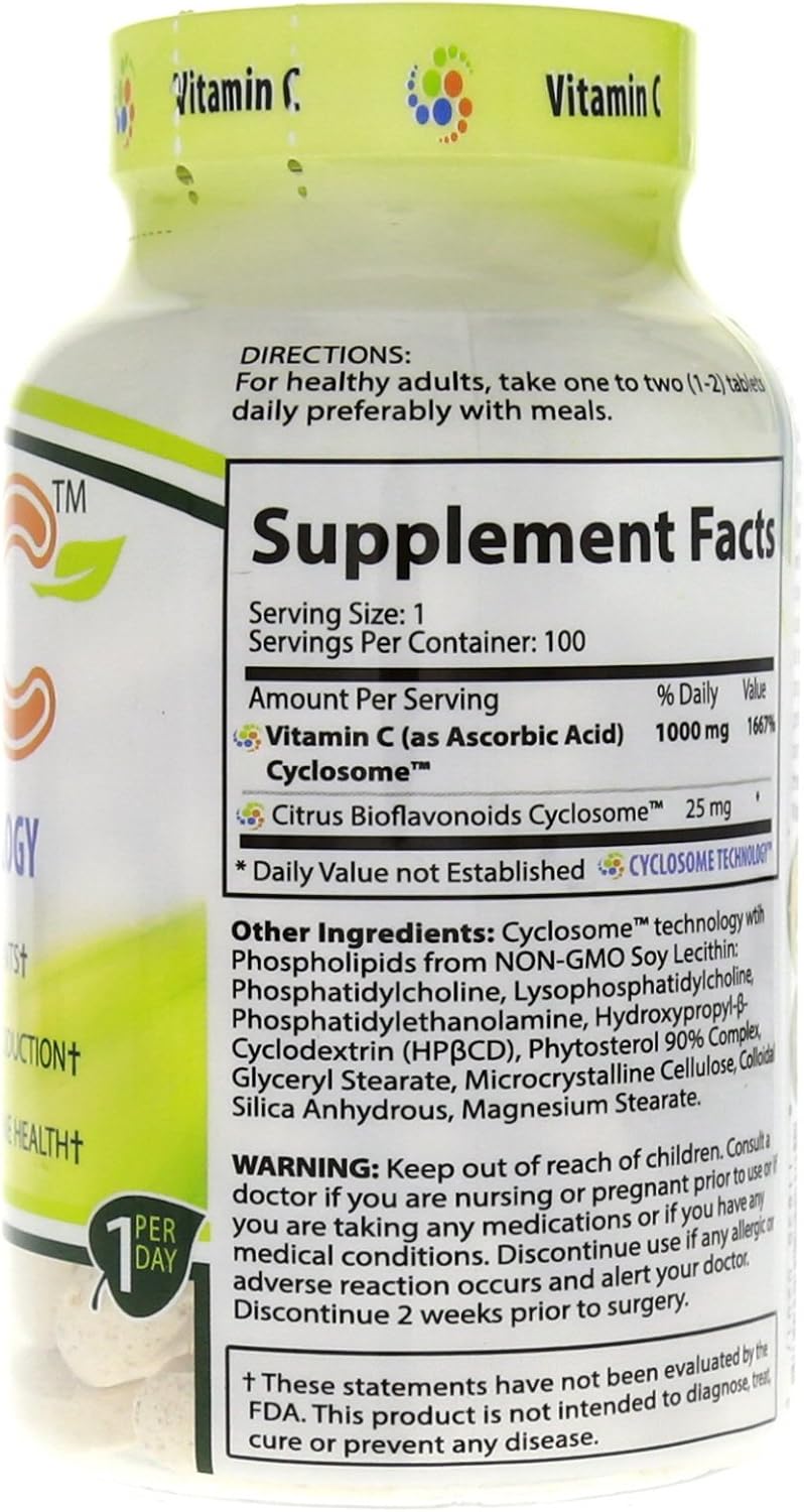 High Strength Vitamin C Supplement with Cyclo-C 1000mg | Enhanced with Bioflavonoids and Cyclodextrin | Liposomal Delivery for Maximum Absorption | Non-GMO, Gluten Free, Vegetarian | 200 Tablets