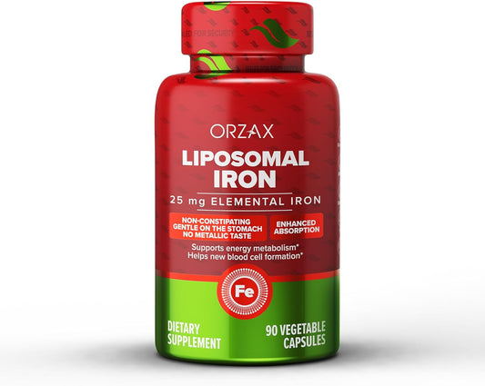 Highly Absorbable 25mg Iron Supplement with Liposomal Technology - 90 Vegetable Capsules for New Blood Cell Production - Non-Constipating, Non-GMO & Gluten Free - Ideal for Women, Men, Adults