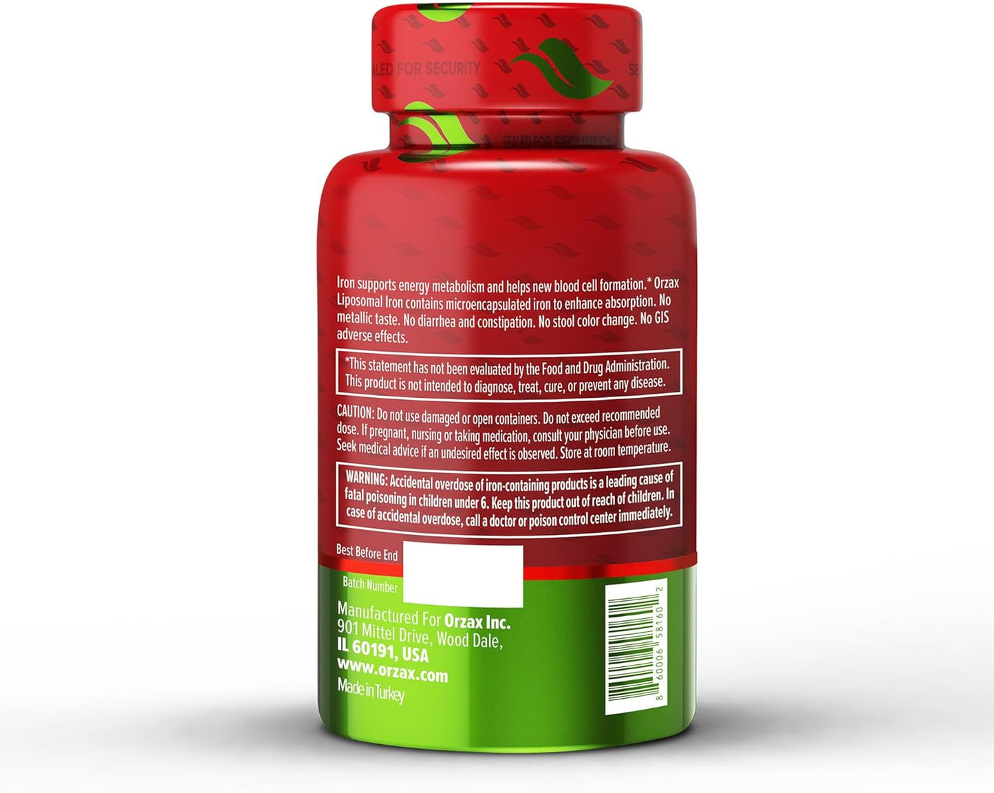 Highly Absorbable 25mg Iron Supplement with Liposomal Technology - 90 Vegetable Capsules for New Blood Cell Production - Non-Constipating, Non-GMO & Gluten Free - Ideal for Women, Men, Adults