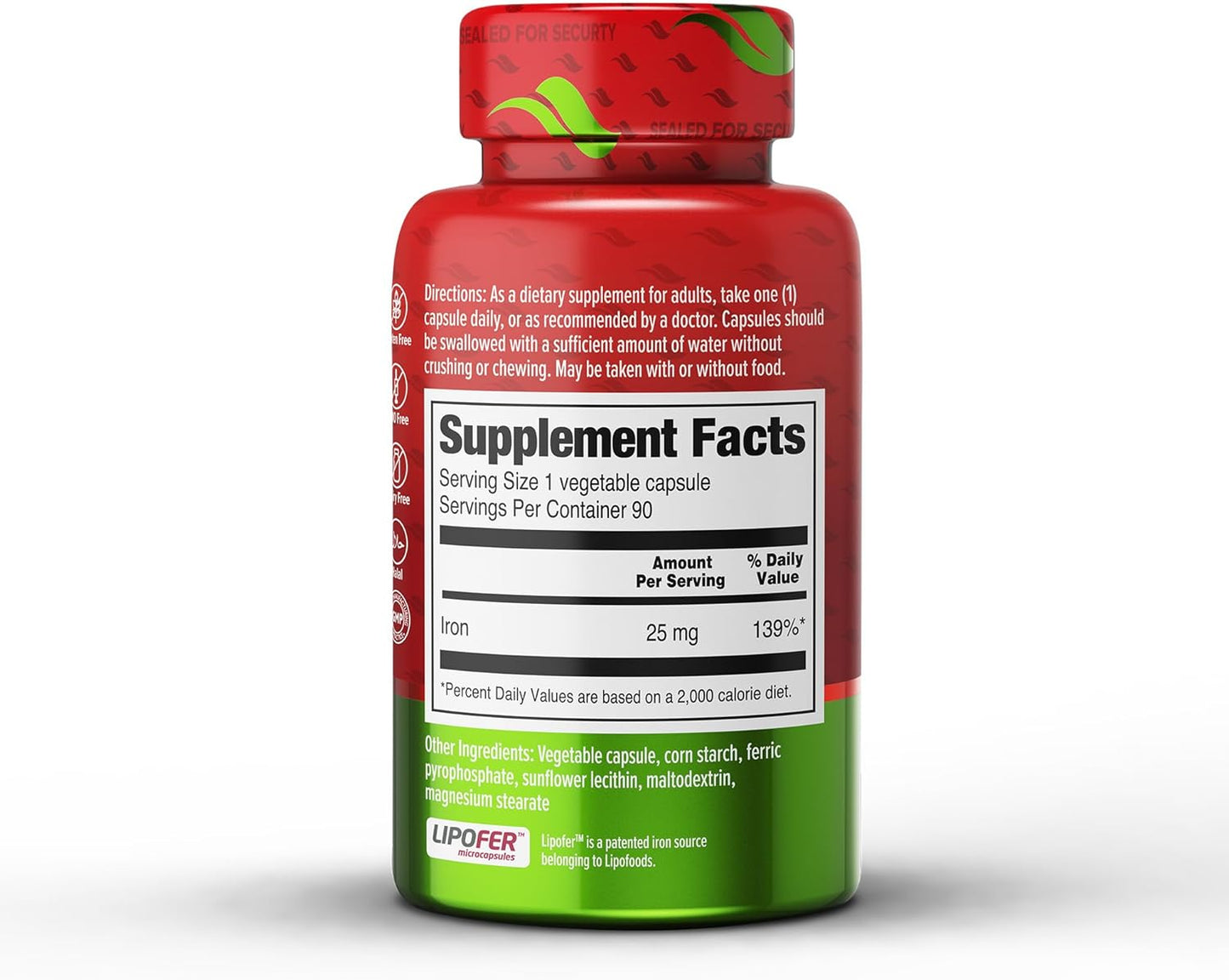 Highly Absorbable 25mg Iron Supplement with Liposomal Technology - 90 Vegetable Capsules for New Blood Cell Production - Non-Constipating, Non-GMO & Gluten Free - Ideal for Women, Men, Adults