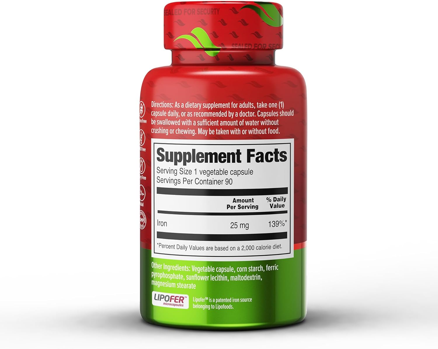 Highly Absorbable 25mg Iron Supplement with Liposomal Technology - 90 Vegetable Capsules for New Blood Cell Production - Non-Constipating, Non-GMO & Gluten Free - Ideal for Women, Men, Adults