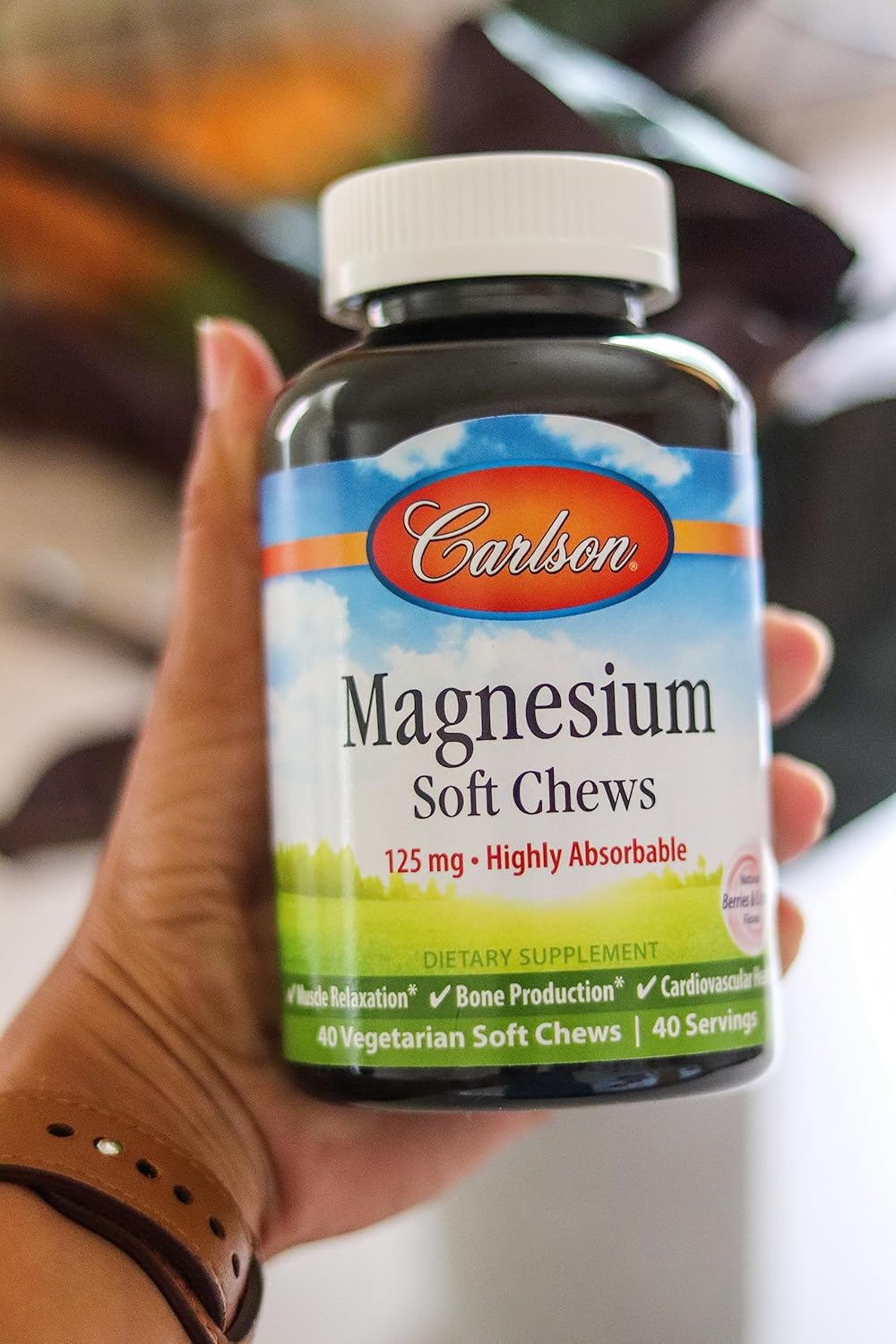 Highly Absorbable Carlson Magnesium Soft Chews - Berries & Creme Flavor - 40 Vegetarian Soft Chews for Muscle Relaxation & Overall Health