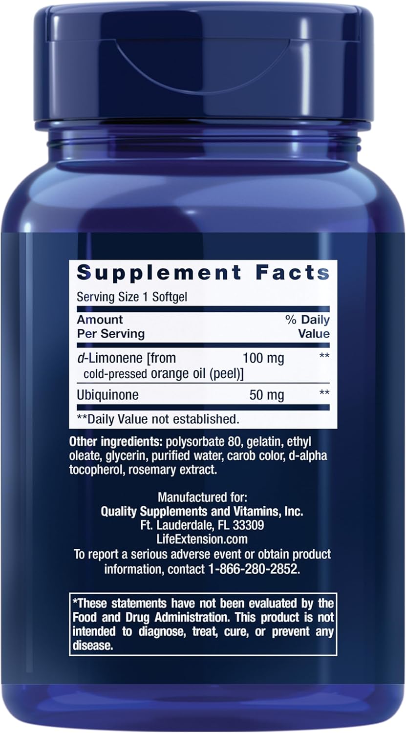 Highly Absorbable CoQ10 Supplement with d-Limonene for Heart Health and Energy Support - 50mg, 60 Softgels, Non-GMO, Gluten-Free
