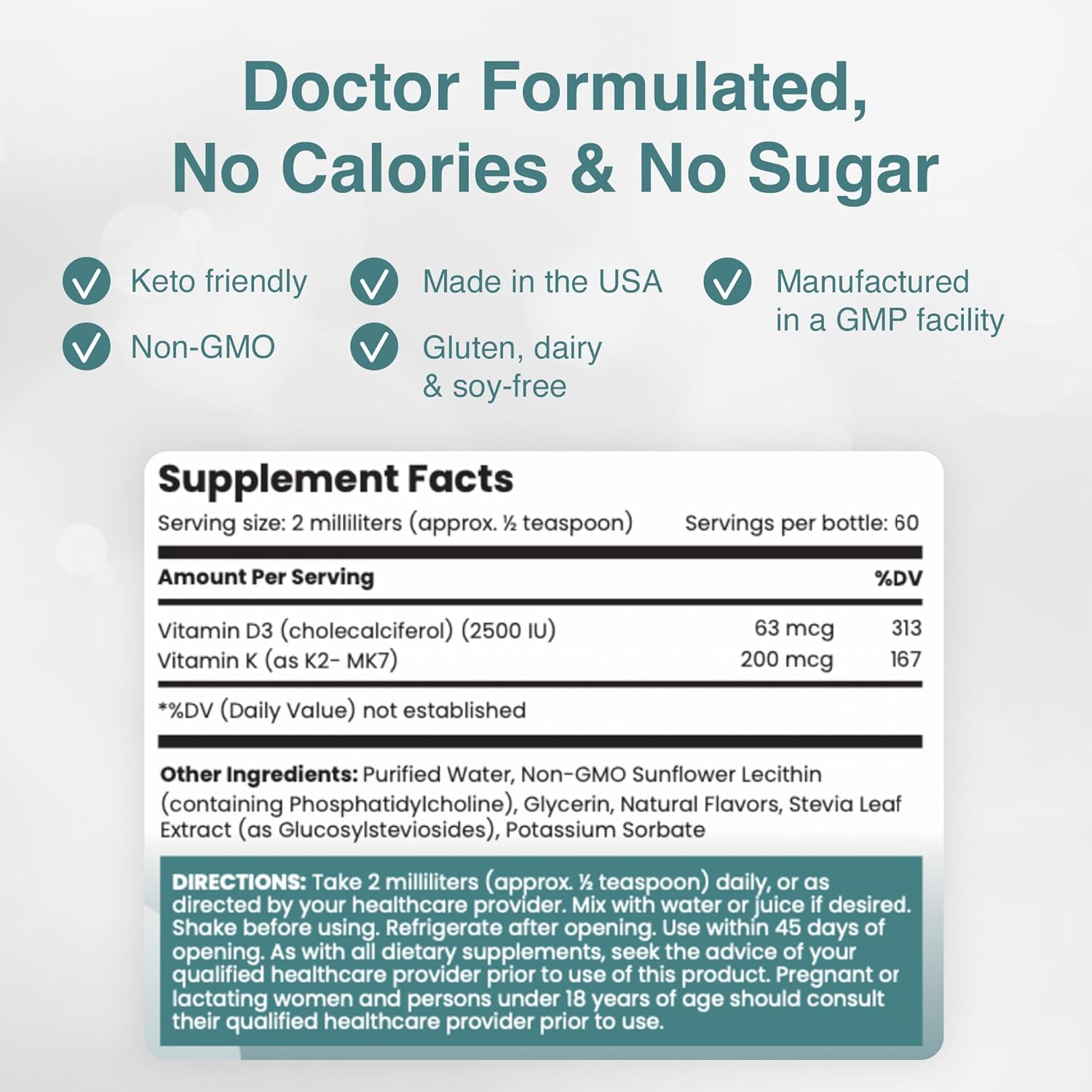 Highly Absorbable Liposomal D3K2 Liquid Vitamin Supplement for Immune Support, Bone Health, and Heart Health