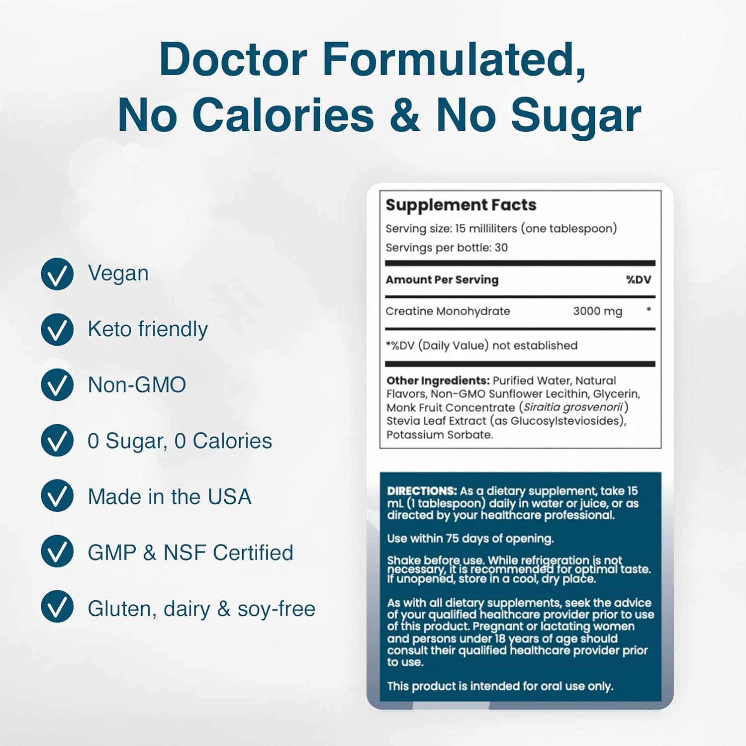 Highly Absorbable Liquid Creatine Supplement for Lean Muscle Mass, Recovery, Brain Function, & Energy Production