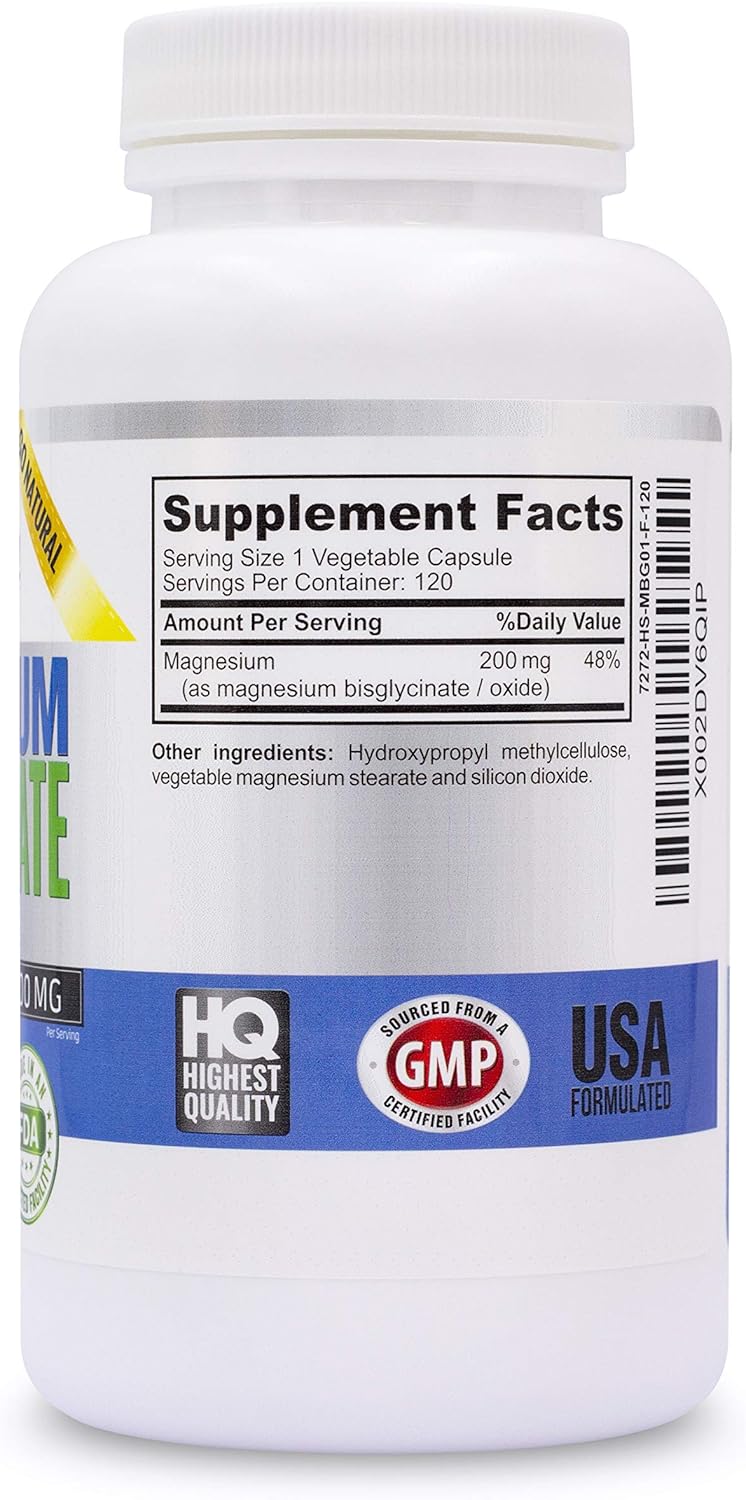 Highly Absorbable Magnesium Bisglycinate 200mg - 100% Chelated for Maximum Bioavailability - Non-Laxative Formula for Sleep, Energy, Cramps - Non-GMO - Vitalité Now!